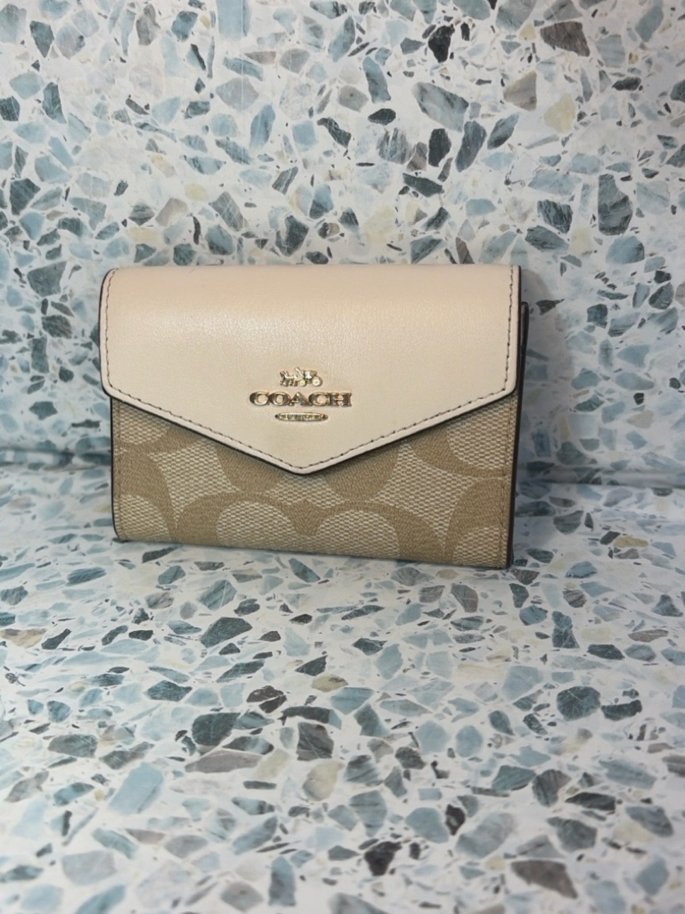Coach Envelope Card Holder Wallet Signature Canvas Ivory Leather - Picture 7 of 7